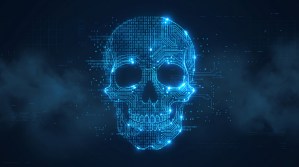 skull with cybersecurity network
